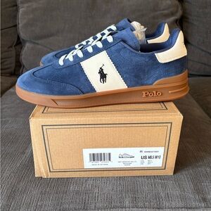 Polo Ralph Lauren Mens Heritage Aera Suede Sneaker NWB Light Navy/Cream Size 8.5